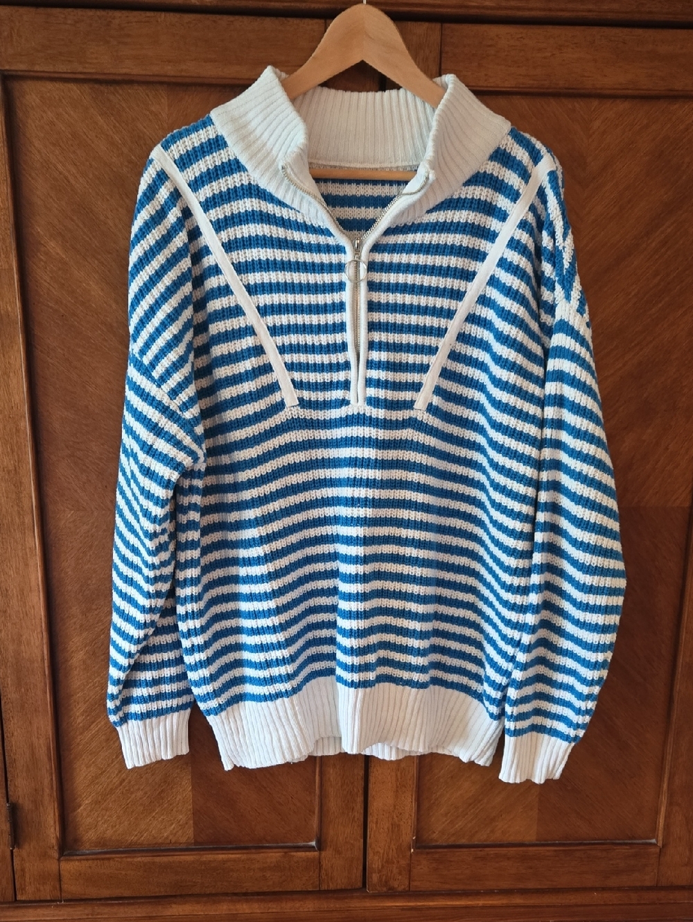Striped Blue and White Half-Zip Sweater